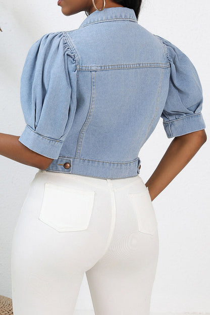 Cropped Denim Puff Sleeve Jacket Lavish Daily