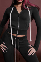 Hooded Zip Sweatshirt and Flare Pants Set Lavish Daily