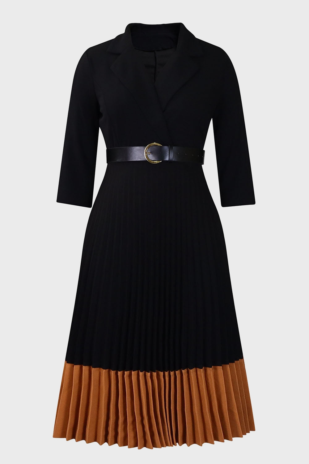 Two-Tone Belted Pleated Dress Lavish Daily