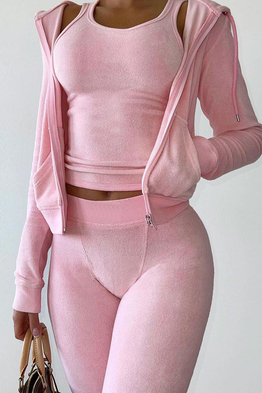 Zip Hoodie, Tank & Pants Three-Piece Lounge Set Lavish Daily