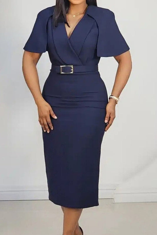 Belted Flutter Sleeve Pencil Dress Lavish Daily