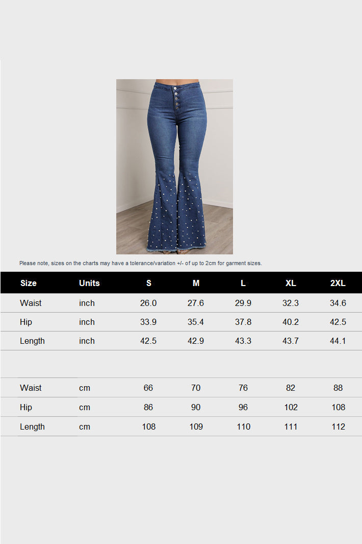 Pearl Decor Buttons Denim Flare Leg Jeans Lavish Daily