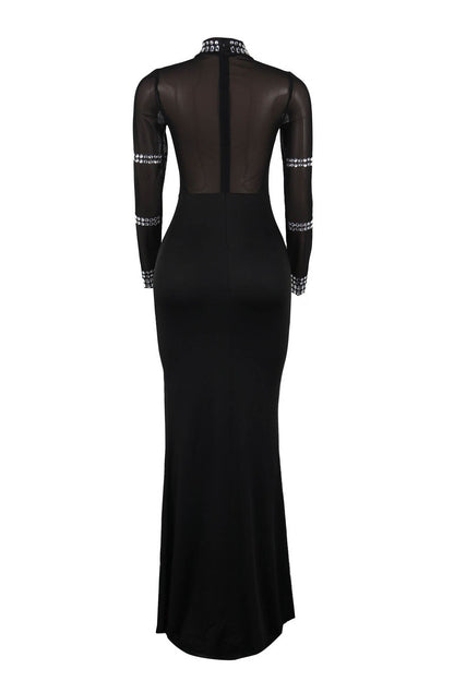 V-Neck Long Sleeve Split Hem Dress Lavish Daily
