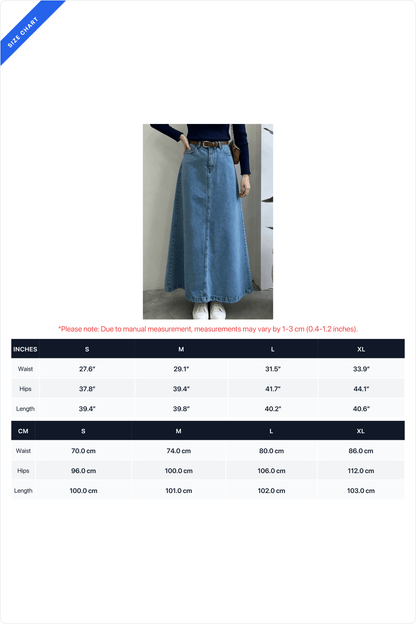 Classic A-Line Denim Maxi Skirt Lavish Daily