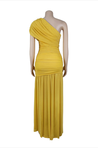 One Shoulder Ruched High Slit Maxi Dress Lavish Daily
