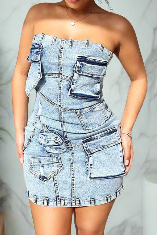 Denim Bustier Bodycon Dress Lavish Daily