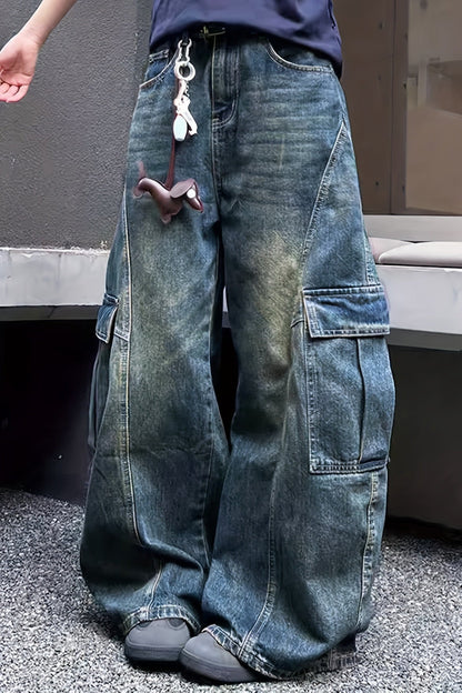 Oversized Vintage Wash Multi-Pocket Cargos Lavish Daily
