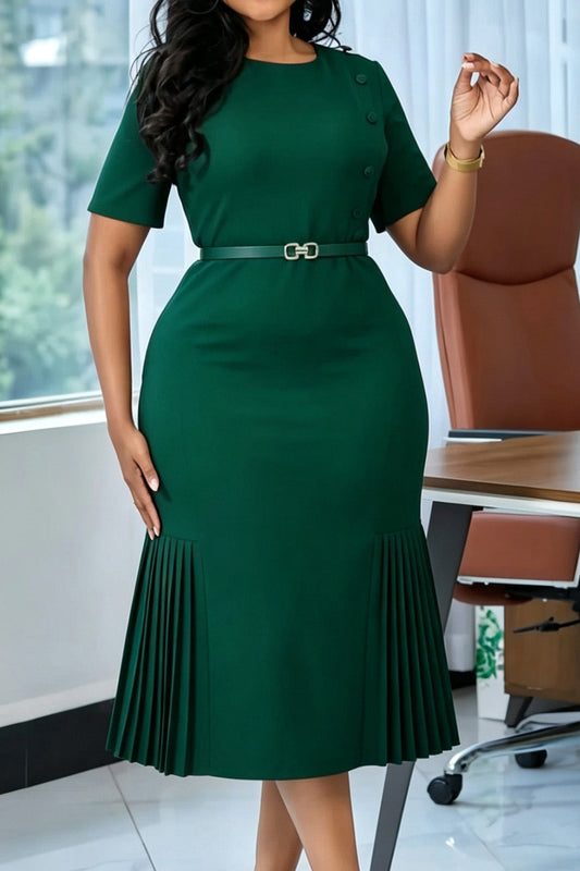Pleated Drop Hem Midi Dress