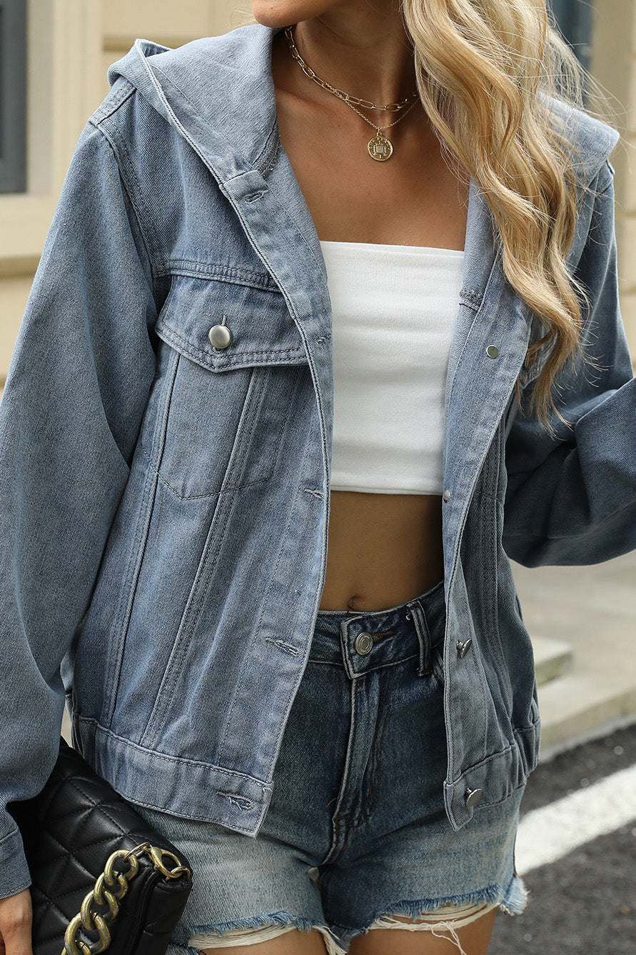 Hooded Button Down Denim Jacket Lavish Daily