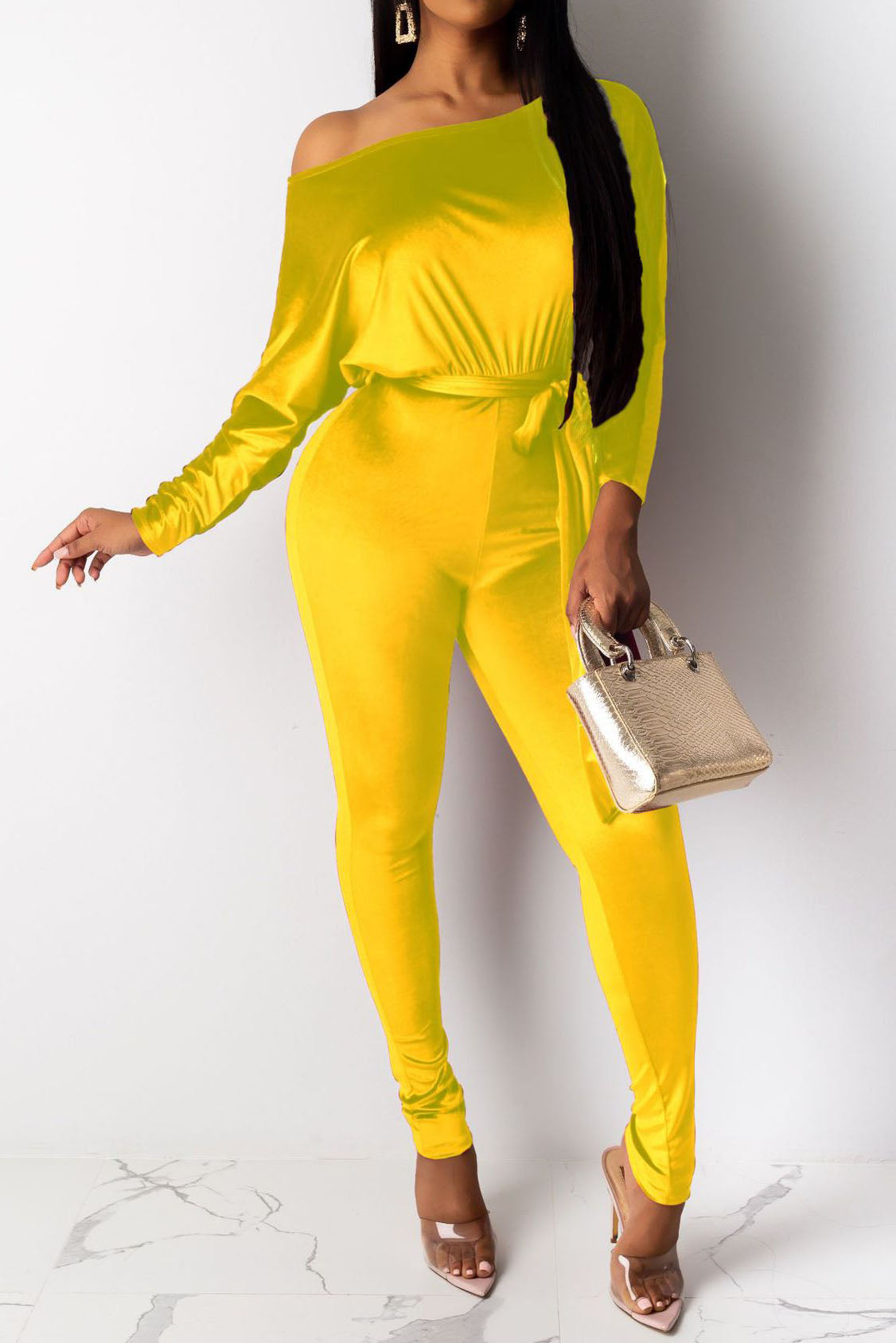 Velvet One Shoulder Jumpsuit Lavish Daily