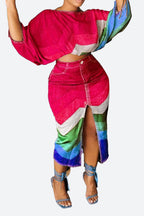 Chevron Denim Effect Skirt Set Lavish Daily