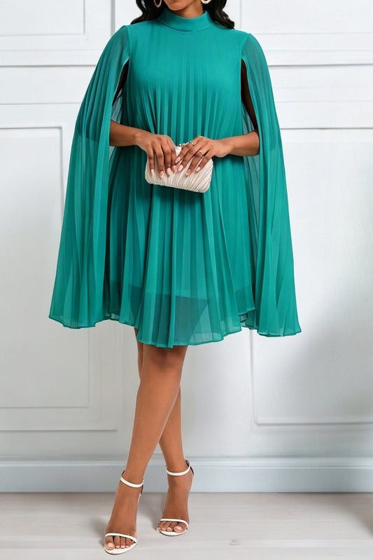 Pleated Cape Sleeve A Line Midi Dress Lavish Daily