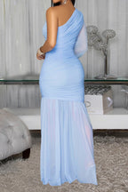 Single Shoulder Mesh Maxi Dress Lavish Daily