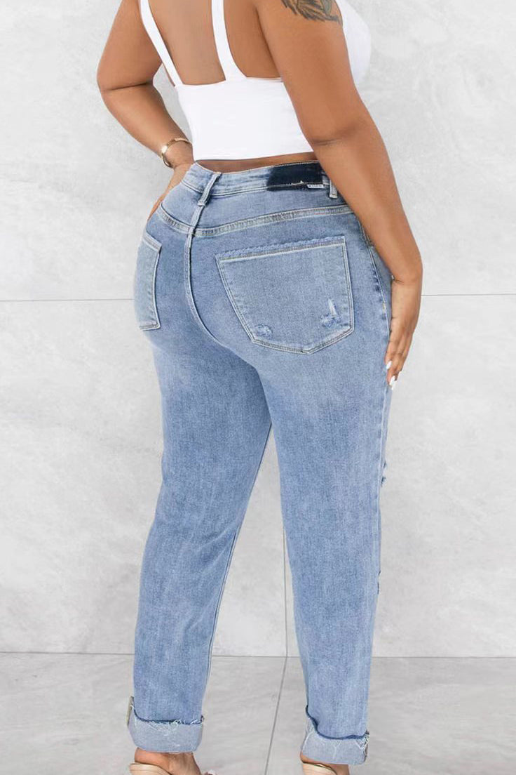 Ripped Stretch Denim Jeans Lavish Daily