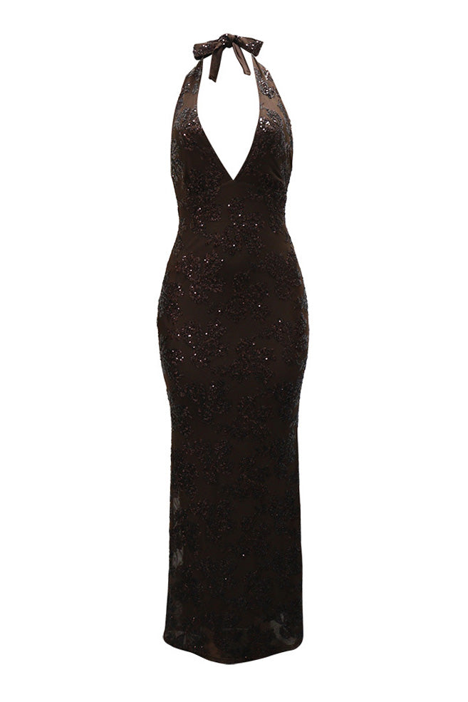 Halterneck Sequin Maxi Dress Lavish Daily