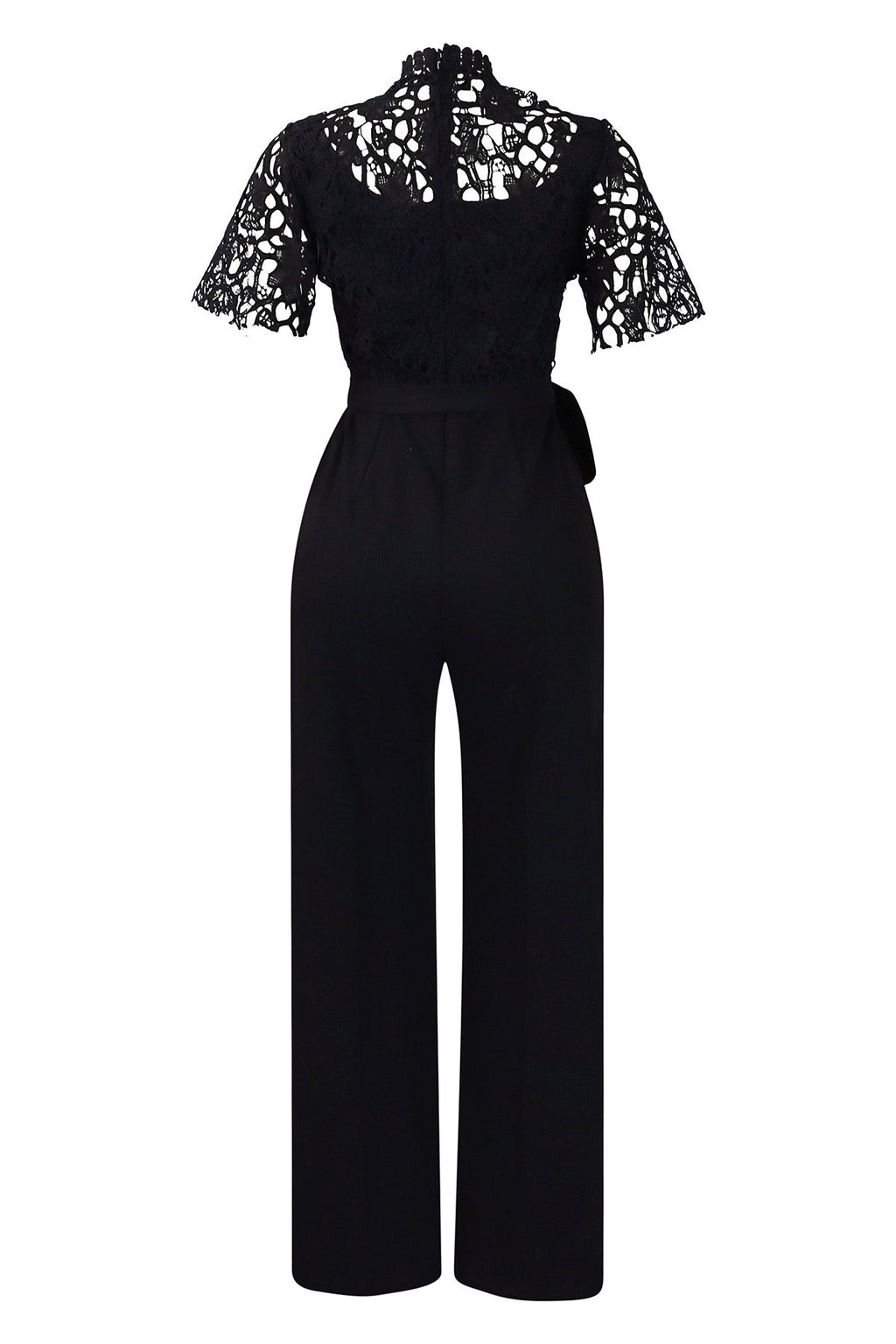 Lace Hollow Out Tie Waist Wide Leg Jumpsuit Lavish Daily