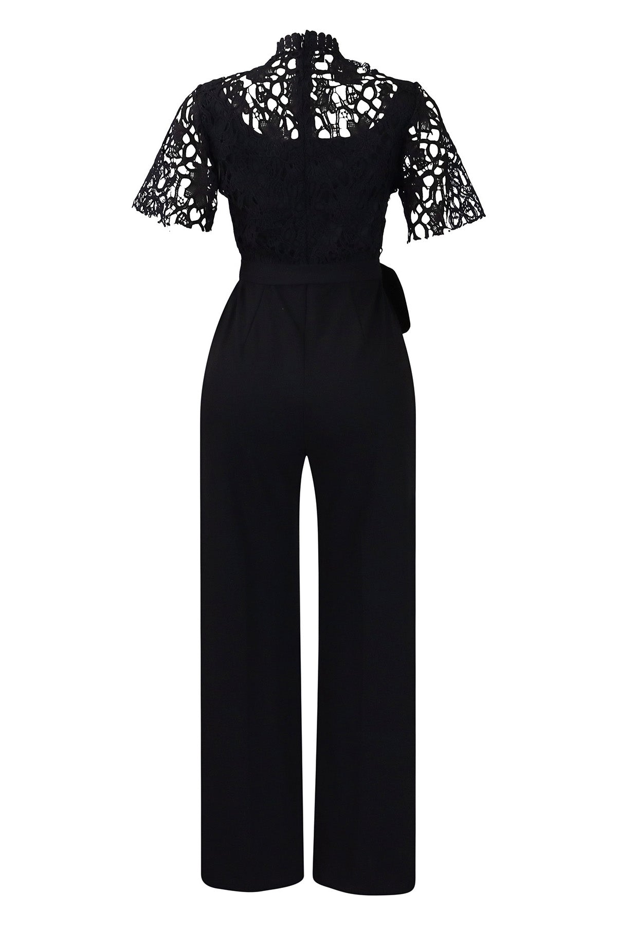 Lace Hollow Out Tie Waist Wide Leg Jumpsuit Lavish Daily