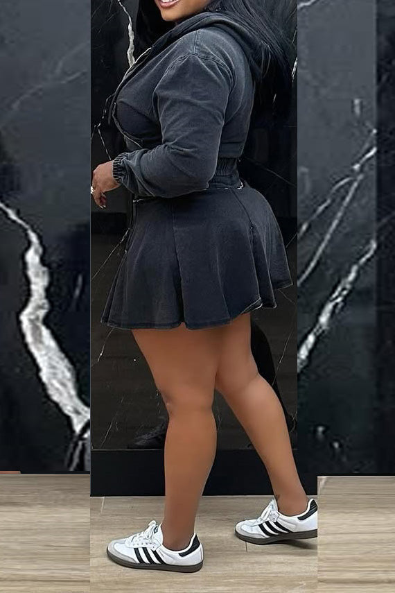 Casual Washed Denim Skirt Set Lavish Daily