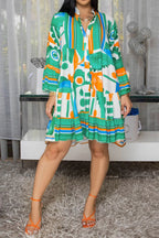 Floral Print V-Neck Colorblock Midi Dress Lavish Daily