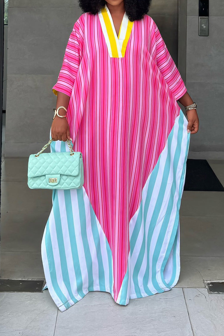 Striped Colorblock Kaftan Maxi Dress Lavish Daily