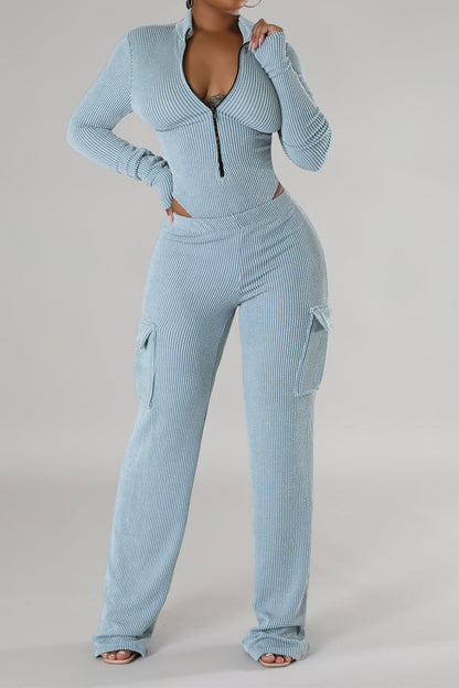 Zip-Front Bodysuit & Cargo Pants Set Lavish Daily