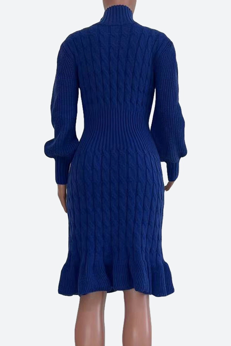 Ruffled Knitted Turtleneck Dresses Lavish Daily