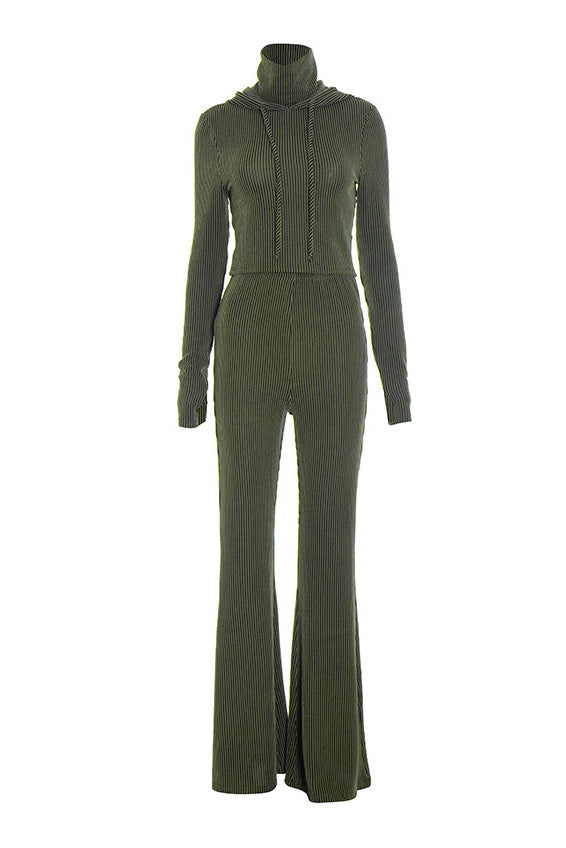 Solid High Neck Hoodie and Pants Set Lavish Daily