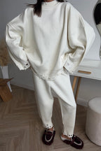 Distressed Knit Pants & Crew Neck Sweater Set Lavish Daily