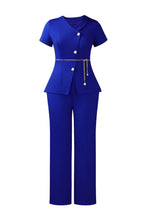 Short Sleeve Asymmetric Blazer Trouser Set Lavish Daily