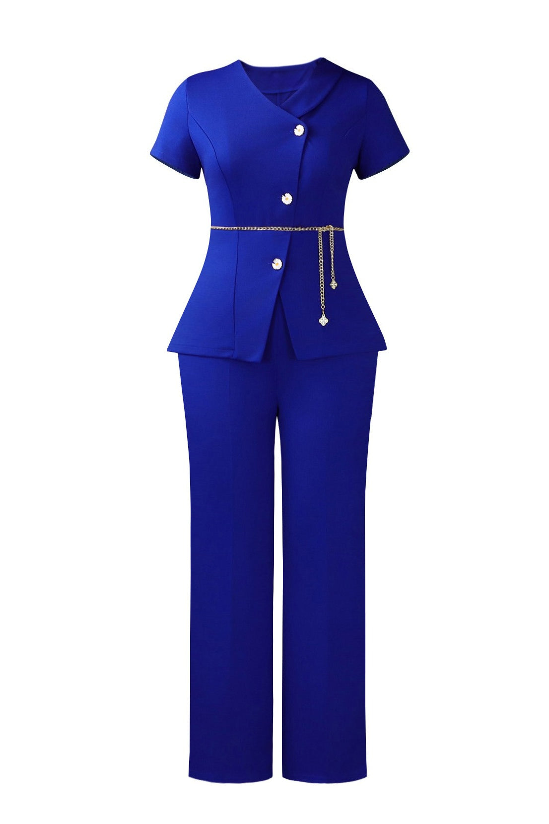 Short Sleeve Asymmetric Blazer Trouser Set Lavish Daily