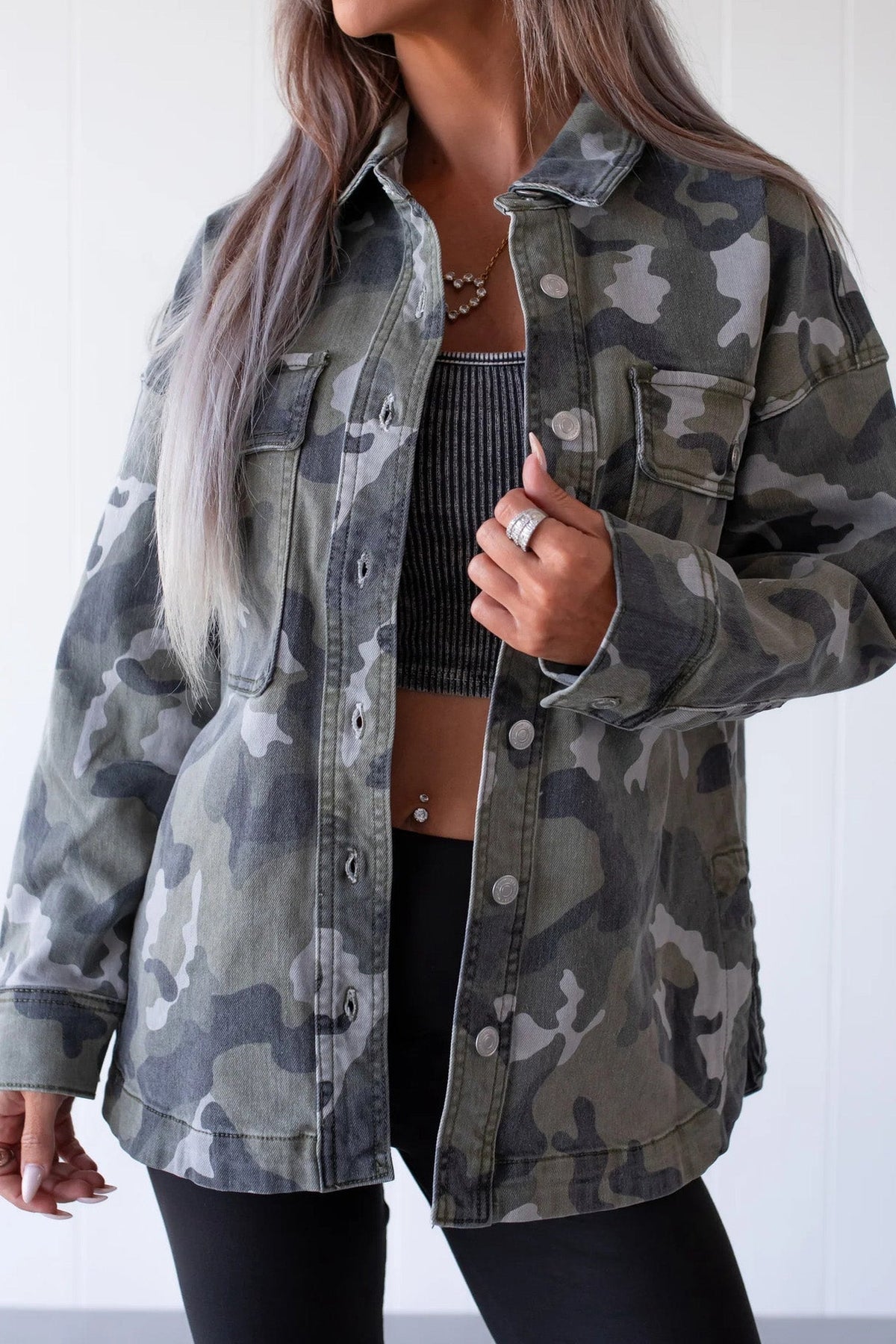 Oversized Camo Print Utility Jacket Lavish Daily