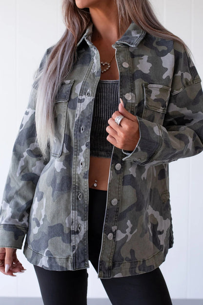 Oversized Camo Print Utility Jacket Lavish Daily