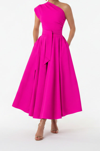 Elegant One-Shoulder A-Line Midi Dress Lavish Daily