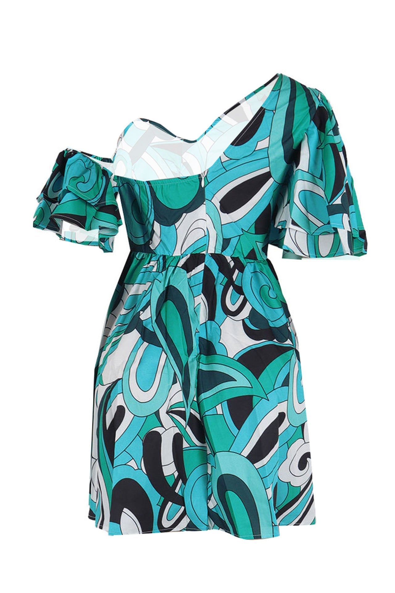 Asymmetrical Ruffle Sleeve Waist Slim Dress Lavish Daily