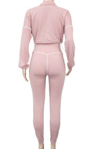 Solid Color Long Sleeve Zip-Up Top & Pants Set Lavish Daily