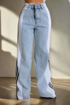 Wide Jeans with Wide Contrast Side Lines-Light Blue Lavish Daily