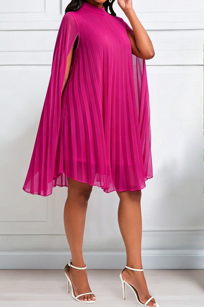Pleated Cape Sleeve A Line Midi Dress Lavish Daily
