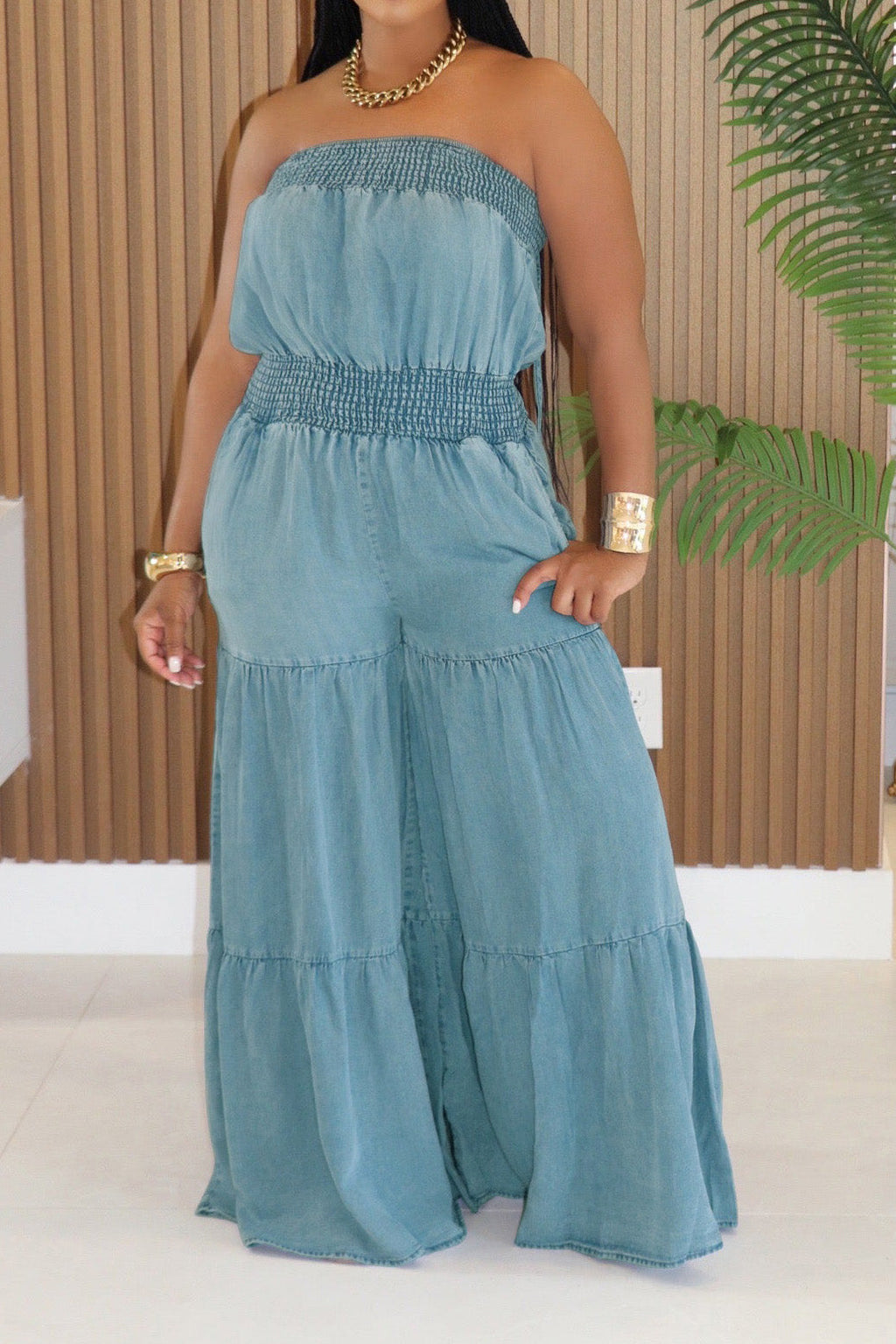 Denim Sleeveless Wide-Leg Jumpsuit Lavish Daily