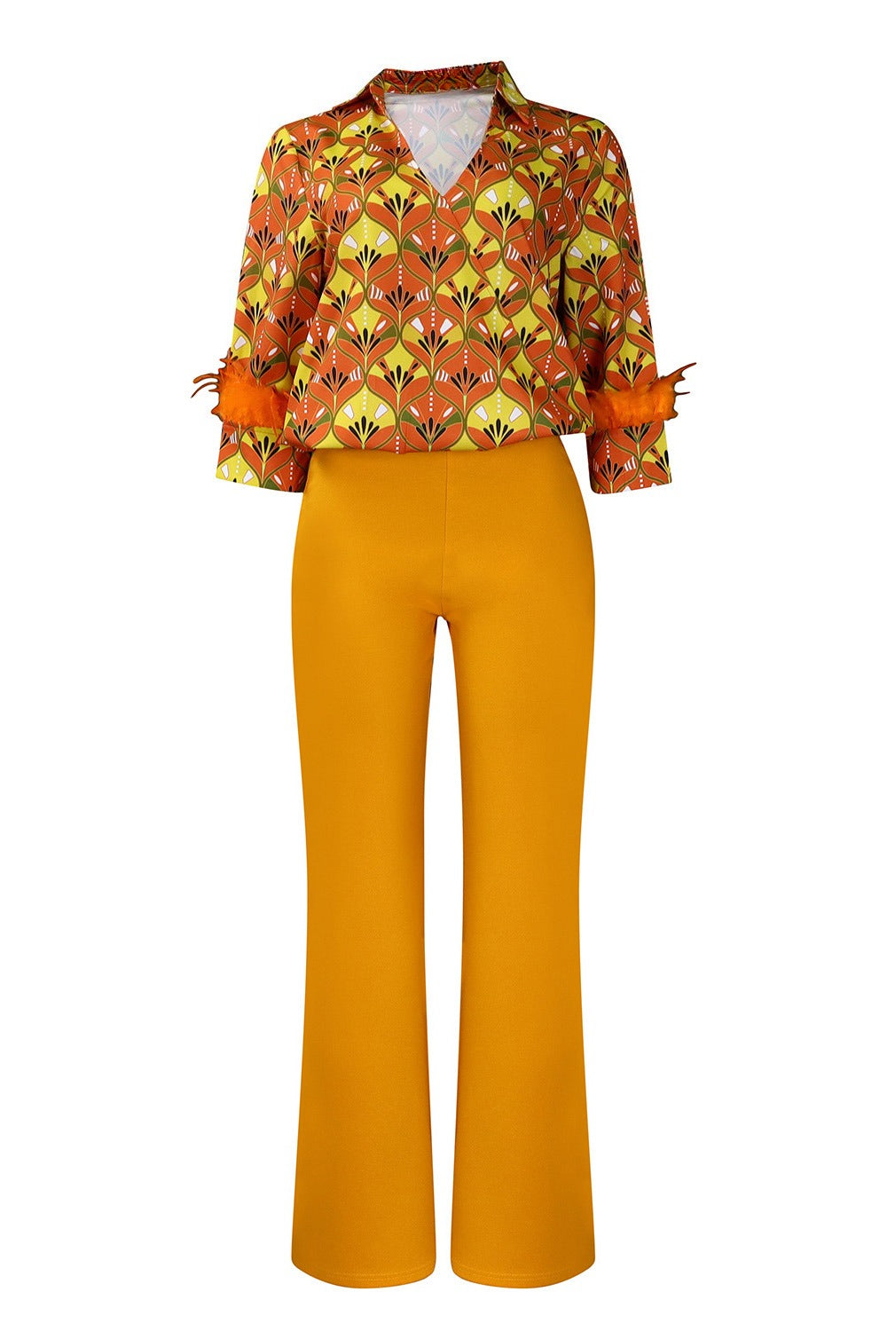 Printed Shirt & Wide Leg Pants Set Lavish Daily