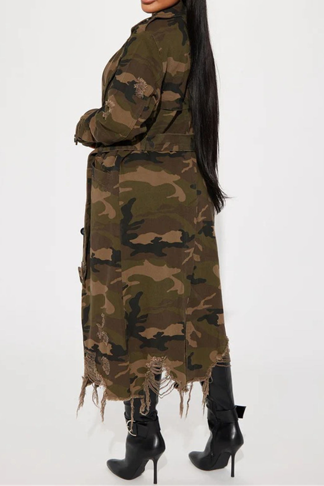 Longline Distressed Camouflage Jacket Lavish Daily