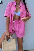 Loose Fit Short Sleeve Shirt & Denim Shorts Set Lavish Daily