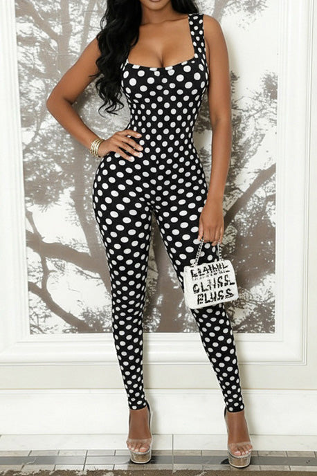 Sleeveless Polka Dot Bodycon Jumpsuit Lavish Daily