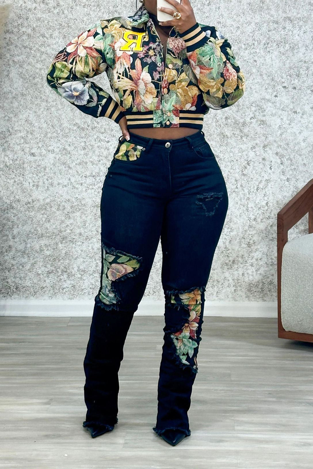 Cropped Tapestry Varsity Jacket Lavish Daily