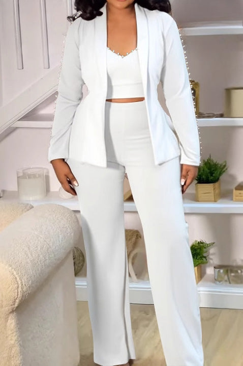 Elegant Pearl Lapel Blazer Three-Piece Set Lavish Daily