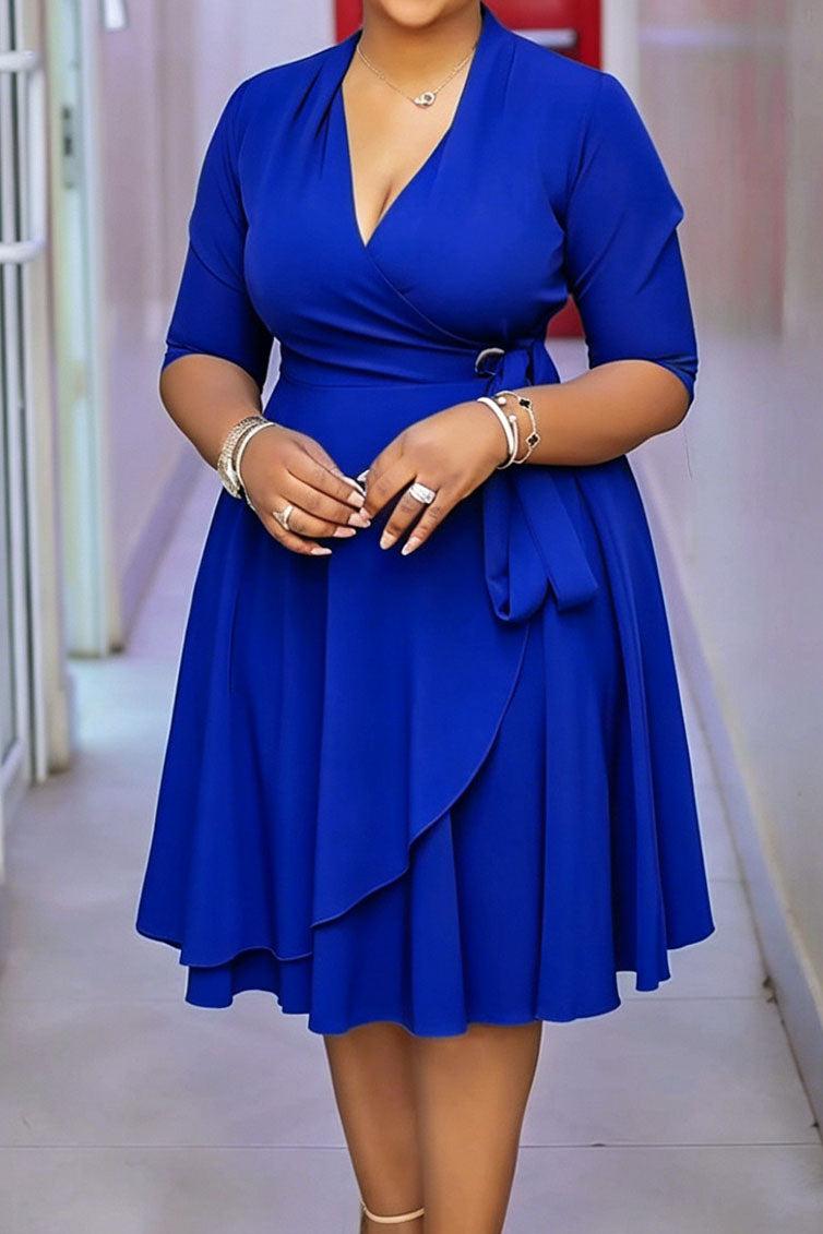 Plus Size Faux Wrap A-Line Dress Lavish Daily