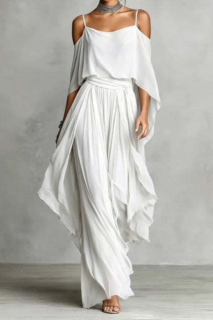 Draped Cold Shoulder Palazzo Pant Set Lavish Daily