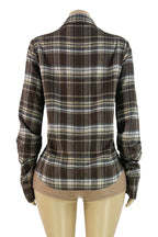 Plaid V-Neck Fold-Sleeve Split Hem Top Lavish Daily