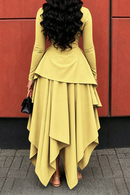 Long-Sleeve Ruffle Hem High-Low Dress Lavish Daily