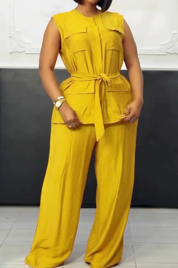 Sleeveless Tie Vest & Wide Leg Pants 2-Piece Set Lavish Daily