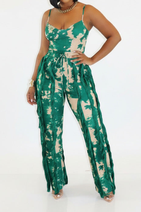 Abstract Print Fringe Cami & Pants Set Lavish Daily